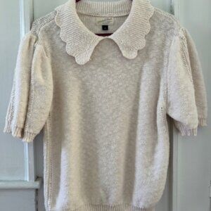 Universal Thread Scalloped Collared Top in Cream